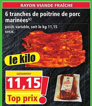 6 tranches de poitrine de porc marinées