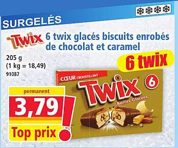 6 twix glacés biscuits enrobés de chocolat et caramel