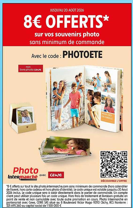 8€ OFFERTS* sur vos souvenirs photo sans minimum de commande