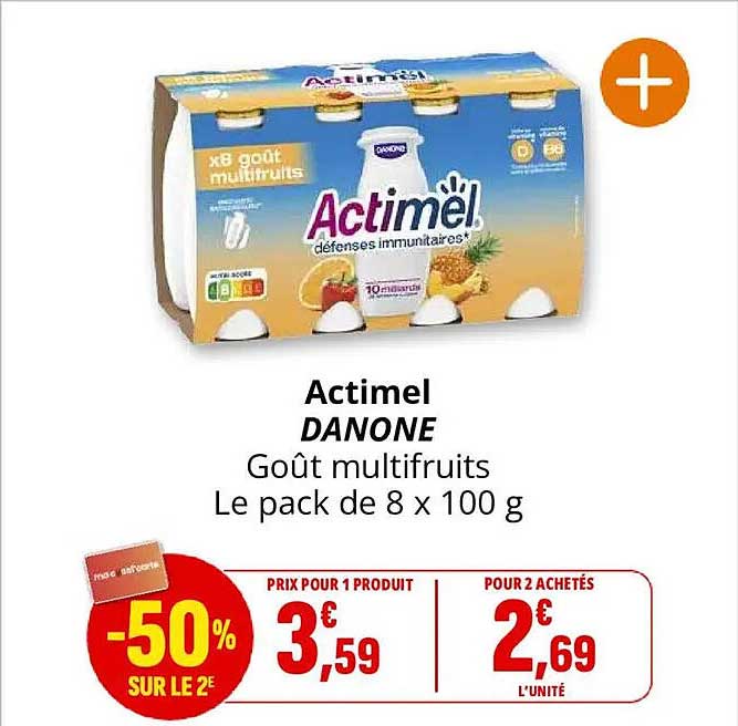 Actimel DANONE Goût multifruits Le pack de 8 x 100 g