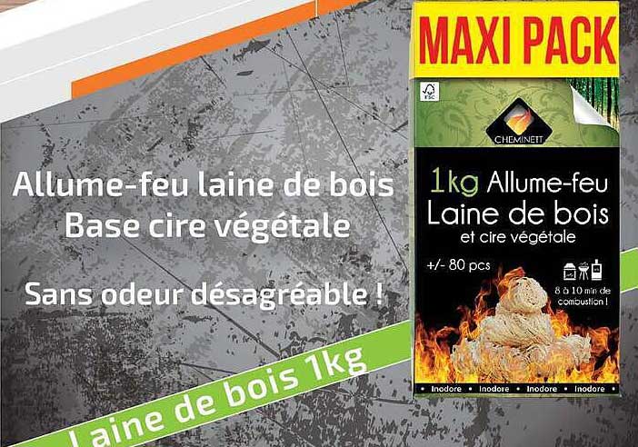 Allume-feu laine de bois Base cire végétale Sans odeur désagréable