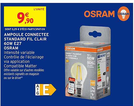 AMPOULE CONNECTEE STANDARD FIL CLAIR 60W E27 OSRAM