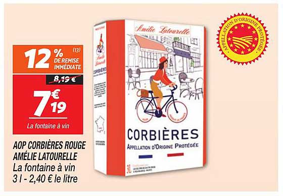AOP CORBIÈRES ROUGE AMÉLIE LATOURELLE La fontaine à vin 3 l - 2,40 € le litre