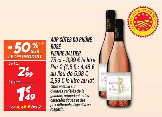 AOP CÔTES DU RHÔNE ROSÉ PIERRE BALTIER 75 cl - 3,99 € le litre