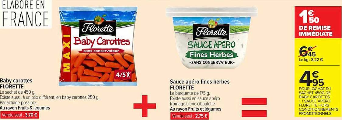 Baby carottes FLORETTE + Sauce apéro fines herbes FLORETTE