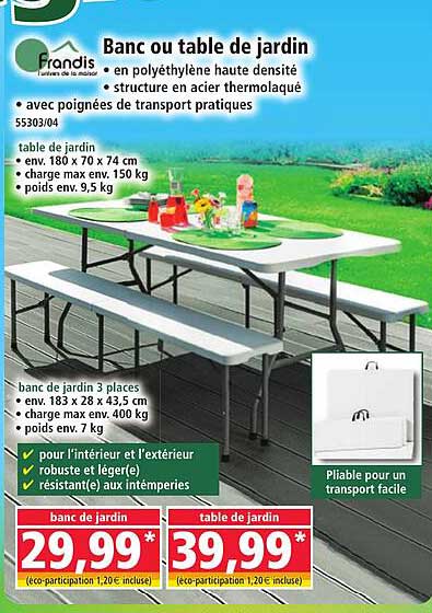 Banc ou table de jardin