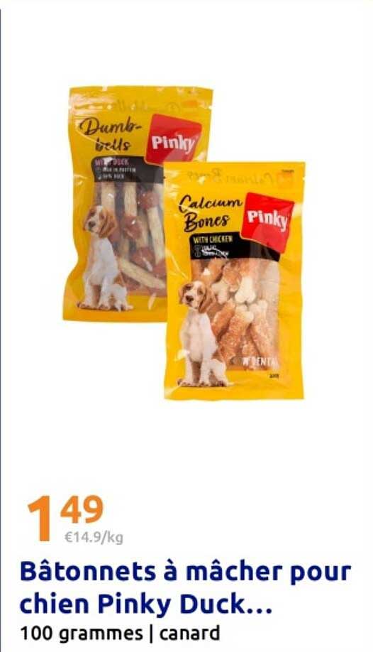 Bâtonnets à mâcher pour chien Pinky Duck... 100 grammes | canard