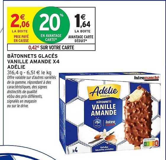 BÂTONNETS GLACÉS VANILLE AMANDE X4 ADÉLIE