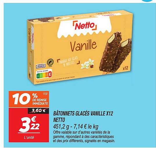 BÂTONNETS GLACÉS VANILLE X12 NETTO