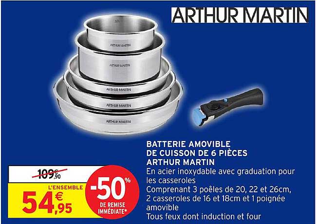 BATTERIE AMOVIBLE DE CUISSON DE 6 PIÈCES ARTHUR MARTIN
