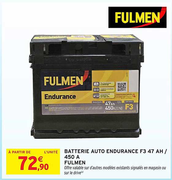 BATTERIE AUTO ENDURANCE F3 47 AH / 450 A FULMEN