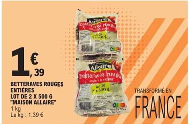 BETTERAVES ROUGES ENTIÈRES LOT DE 2 X 500 G "MAISON ALLAIRE"