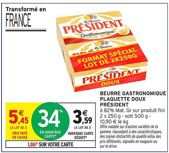 BEURRE GASTRONOMIQUE PLAQUETTE DOUX PRÉSIDENT