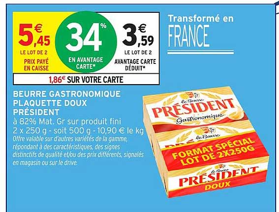 BEURRE GASTRONOMIQUE PLAQUETTE DOUX PRÉSIDENT