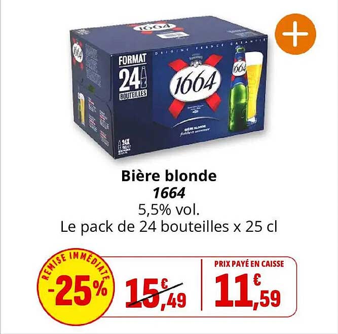 Bière blonde 1664 5,5% vol. Le pack de 24 bouteilles x 25 cl