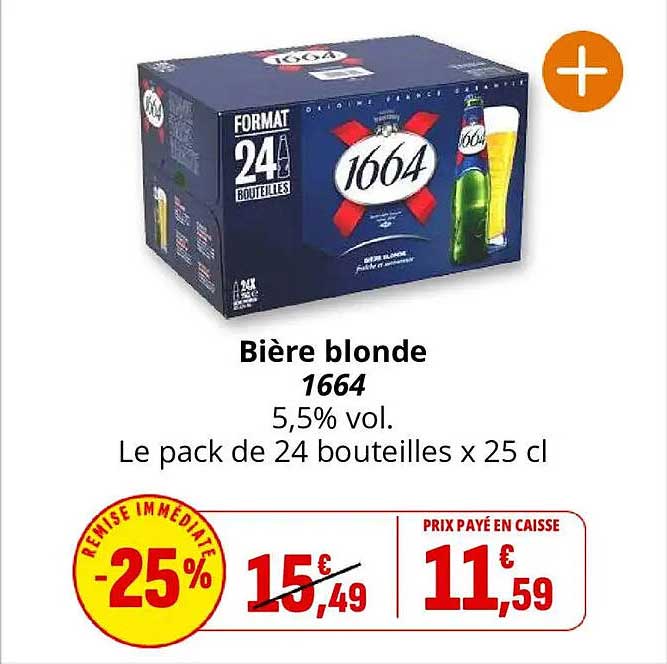 Bière blonde 1664 5,5% vol. Le pack de 24 bouteilles x 25 cl