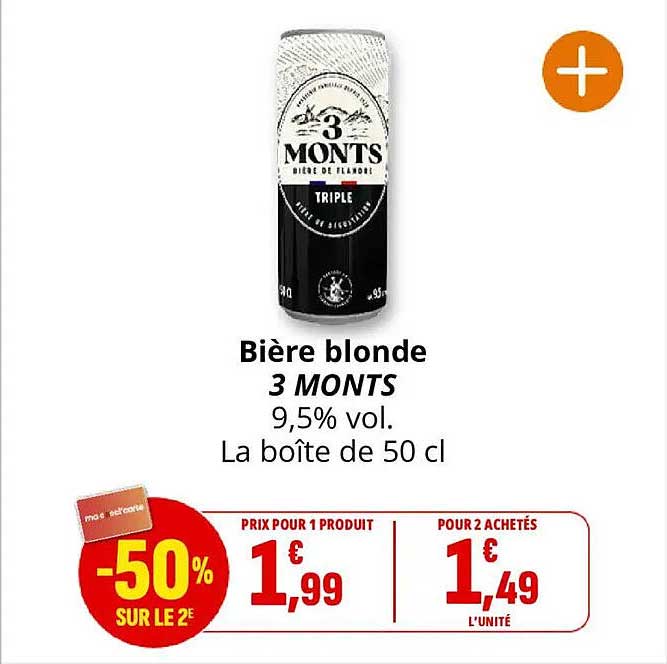 Bière blonde 3 MONTS 9,5% vol. La boîte de 50 cl