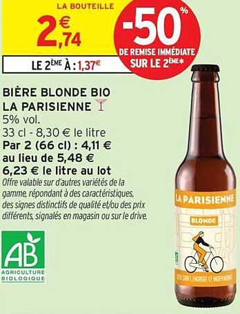 BIÈRE BLONDE BIO LA PARISIENNE
