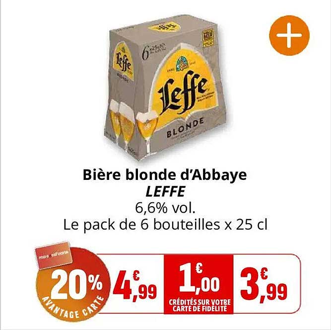 Bière blonde d’Abbaye LEFFE 6,6% vol. Le pack de 6 bouteilles x 25 cl