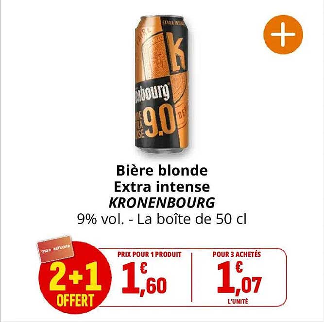 Bière blonde Extra intense KRONENBOURG 9% vol. - La boîte de 50 cl