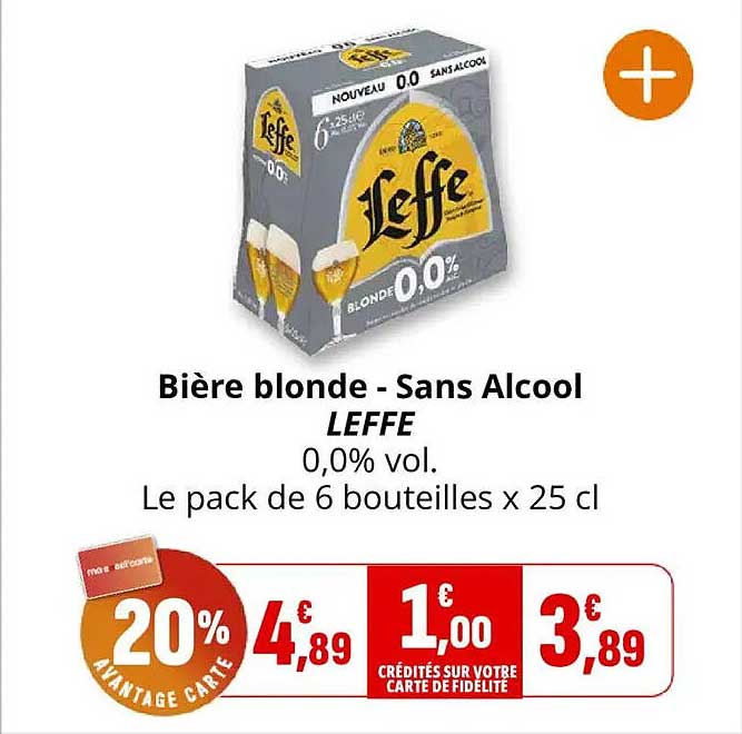 Bière blonde - Sans Alcool LEFFE 0,0% vol. Le pack de 6 bouteilles x 25 cl