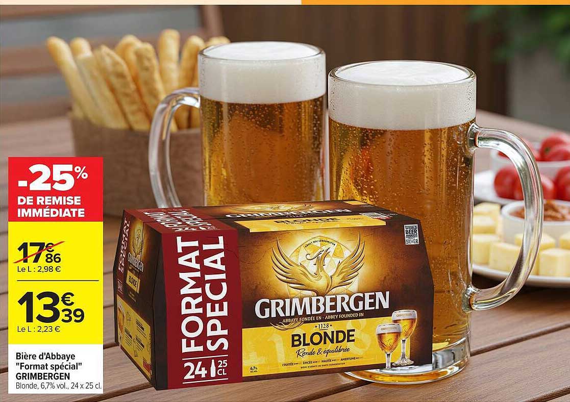 Bière d'Abbaye "Format spécial" GRIMBERGEN Blonde, 6,7% vol., 24 x 25 cl.