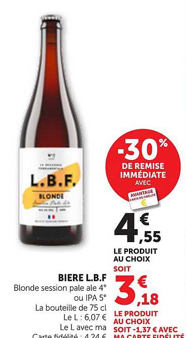 BIERE L.B.F Blonde session pale ale 4° ou IPA 5°
