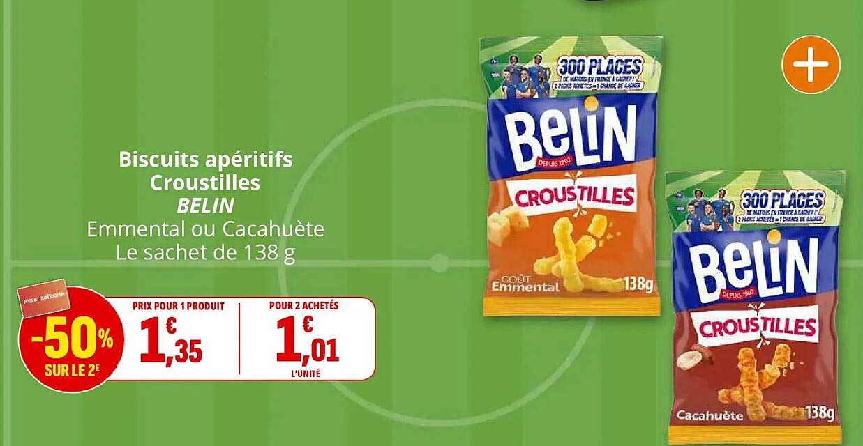 Biscuits apéritifs Croustilles BELIN Emmental ou Cacahuète Le sachet de 138 g