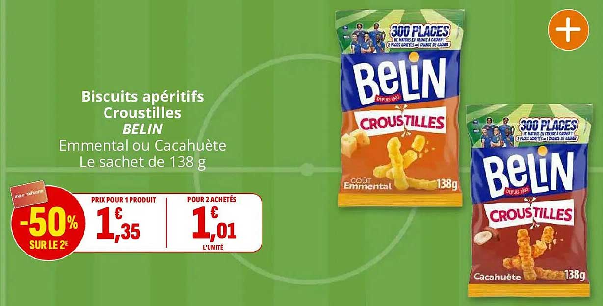 Biscuits apéritifs Croustilles BELIN Emmental ou Cacahuète Le sachet de 138 g