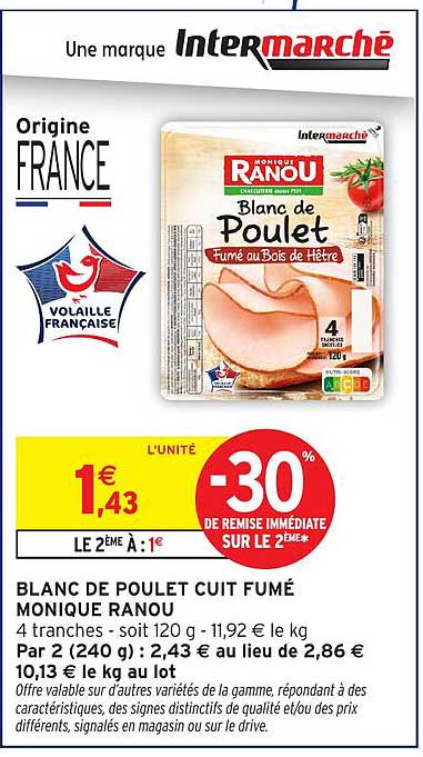 BLANC DE POULET CUIT FUMÉ MONIQUE RANOU