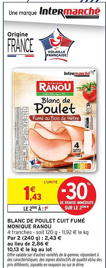 BLANC DE POULET CUIT FUMÉ MONIQUE RANOU