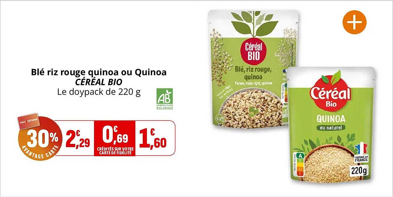 Blé riz rouge quinoa ou Quinoa CÉRÉAL BIO Le dypack de 220 g