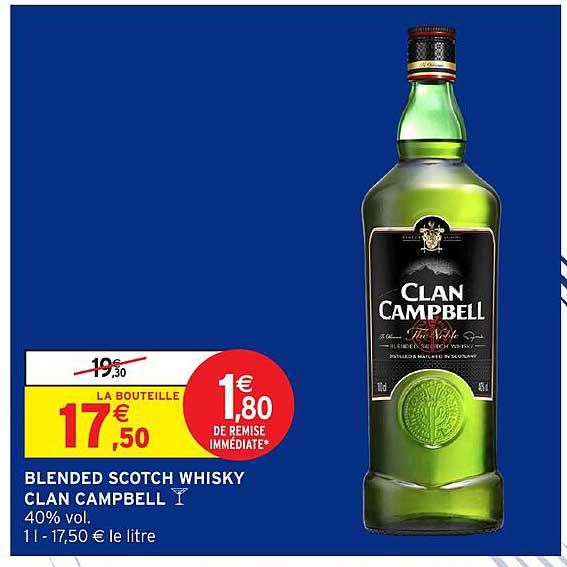 BLENDED SCOTCH WHISKY CLAN CAMPBELL 40% vol. 1 l - 17,50 € le litre