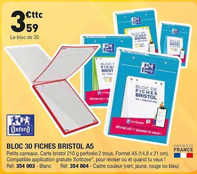 BLOC 30 FICHES BRISTOL A5