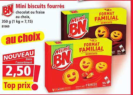 BN Mini biscuits fourrés chocolat ou fraise au choix