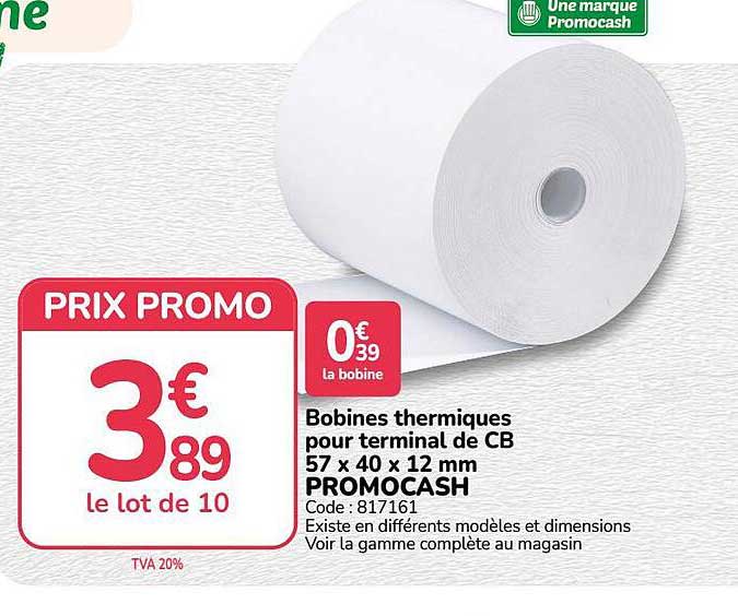 Bobines thermiques pour terminal de CB 57 x 40 x 12 mm PROMOCASH