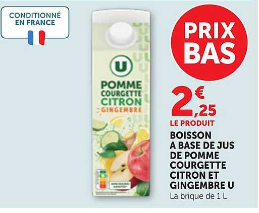 BOISSON A BASE DE JUS DE POMME COURGETTE CITRON ET GINGEMBRE U