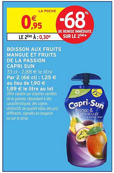 BOISSON AUX FRUITS MANGUE ET FRUITS DE LA PASSION CAPRI SUN