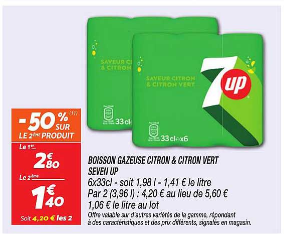 BOISSON GAZEUSE CITRON & CITRON VERT SEVEN UP