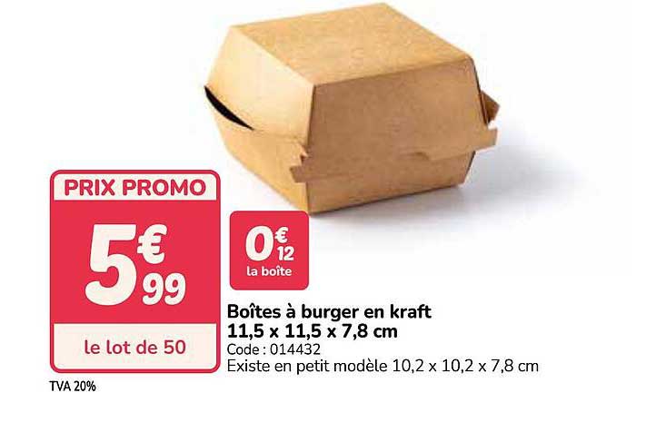 Boîtes à burger en kraft 11,5 x 11,5 x 7,8 cm