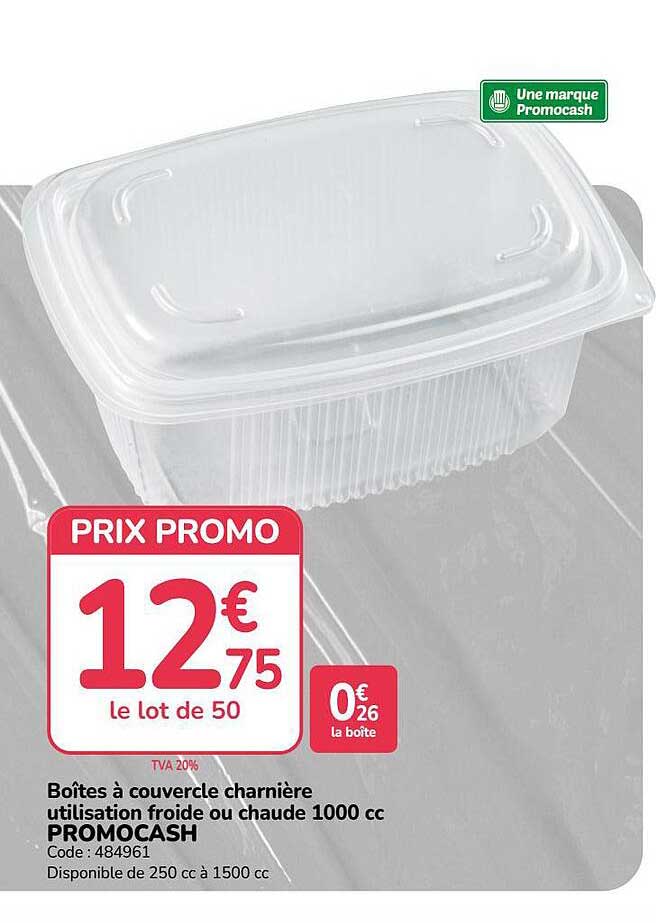 Boîtes à couvercle charnière utilisation froide ou chaude 1000 cc PROMOCASH