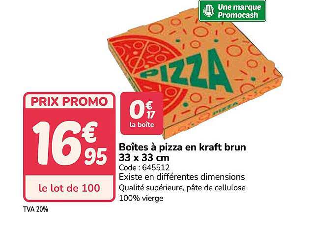 Boîtes à pizza en kraft brun 33 x 33 cm