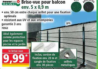 Brise-vue pour balcon env. 5 x 0,9 m