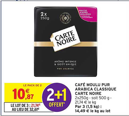 CAFÉ MOULU PUR ARABICA CLASSIQUE CARTE NOIRE 2x250g - soit 500 g