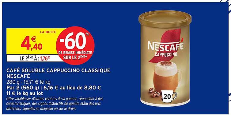 CAFÉ SOLUBLE CAPPUCCINO CLASSIQUE NESCAFÉ