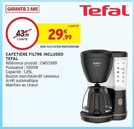 CAFETIÈRE FILTRE INCLUDEO TEFAL
