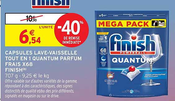 CAPSULES LAVE-VAISSELLE TOUT EN 1 QUANTUM PARFUM FRAIS X68 FINISH