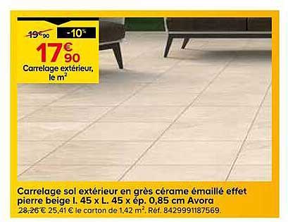 Carrelage sol extérieur en grès cérame émaillé effet pierre beige | 45 x L 45 x ép. 0,85 cm Avora