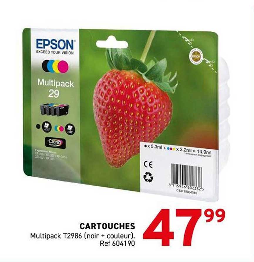 CARTOUCHES Multipack T2986 (noir + couleur). Ref 604190