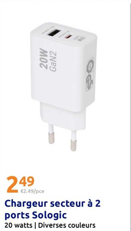 Chargeur secteur à 2 ports Sologic